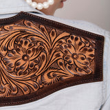 American Darling Leather Hand Tooled Carved Women Denim Shirt Jacket