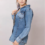 American Darling Leather Hand Tooled Carved Women Denim Shirt Jacket