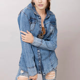 American Darling Leather Hand Tooled Carved Women Denim Shirt Jacket