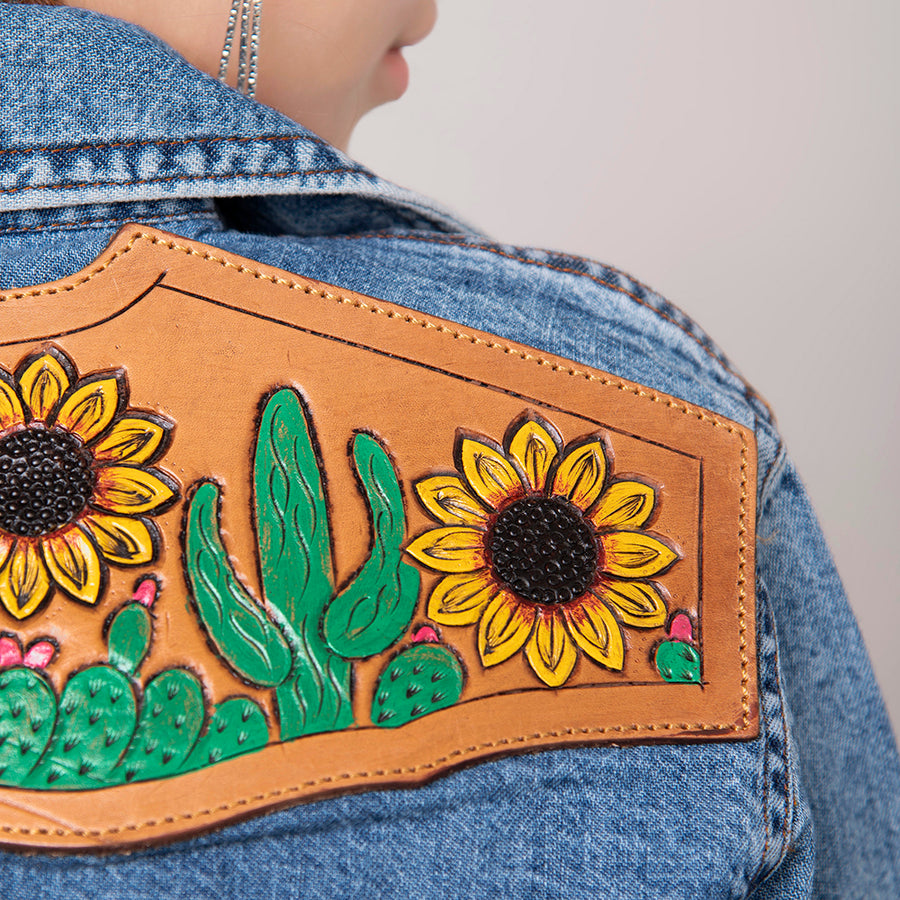 American Darling Genuine leather Hand tooled carved Women 100% cotton Denim Blazer dress jacket ladies |Vintage