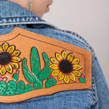 American Darling Leather Hand Tooled Carved Women Denim Shirt Jacket