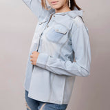 American Darling Leather Hand Tooled Carved Women Denim Shirt Jacket