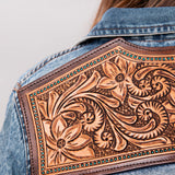 American Darling Leather Hand Tooled Carved Women Denim Shirt Jacket