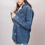 American Darling Leather Hand Tooled Carved Women Denim Shirt Jacket