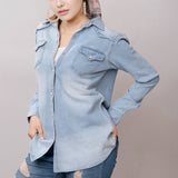 American Darling Leather Hand Tooled Carved Women Denim Shirt Jacket
