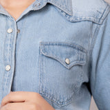 American Darling Leather Hand Tooled Carved Women Denim Shirt Jacket