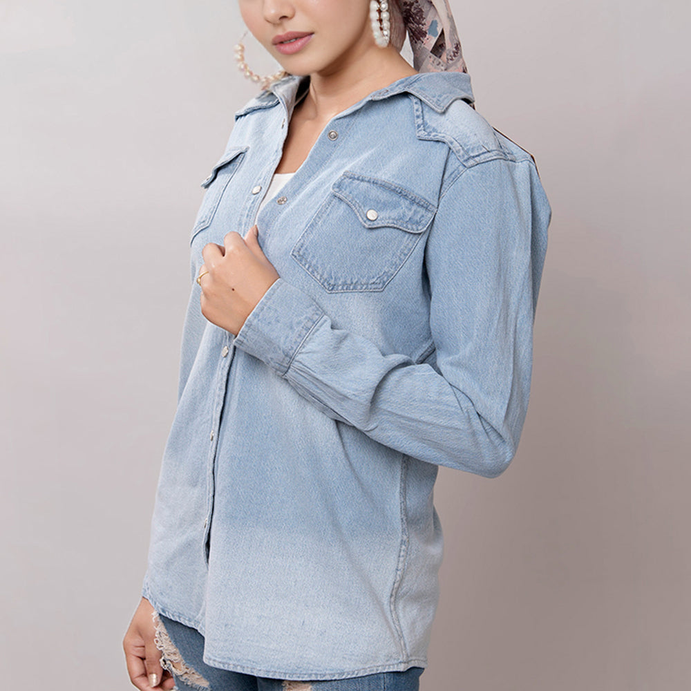 American Darling Leather Hand Tooled Carved Women Denim Shirt Jacket