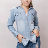 American Darling Leather Hand Tooled Carved Women Denim Shirt Jacket