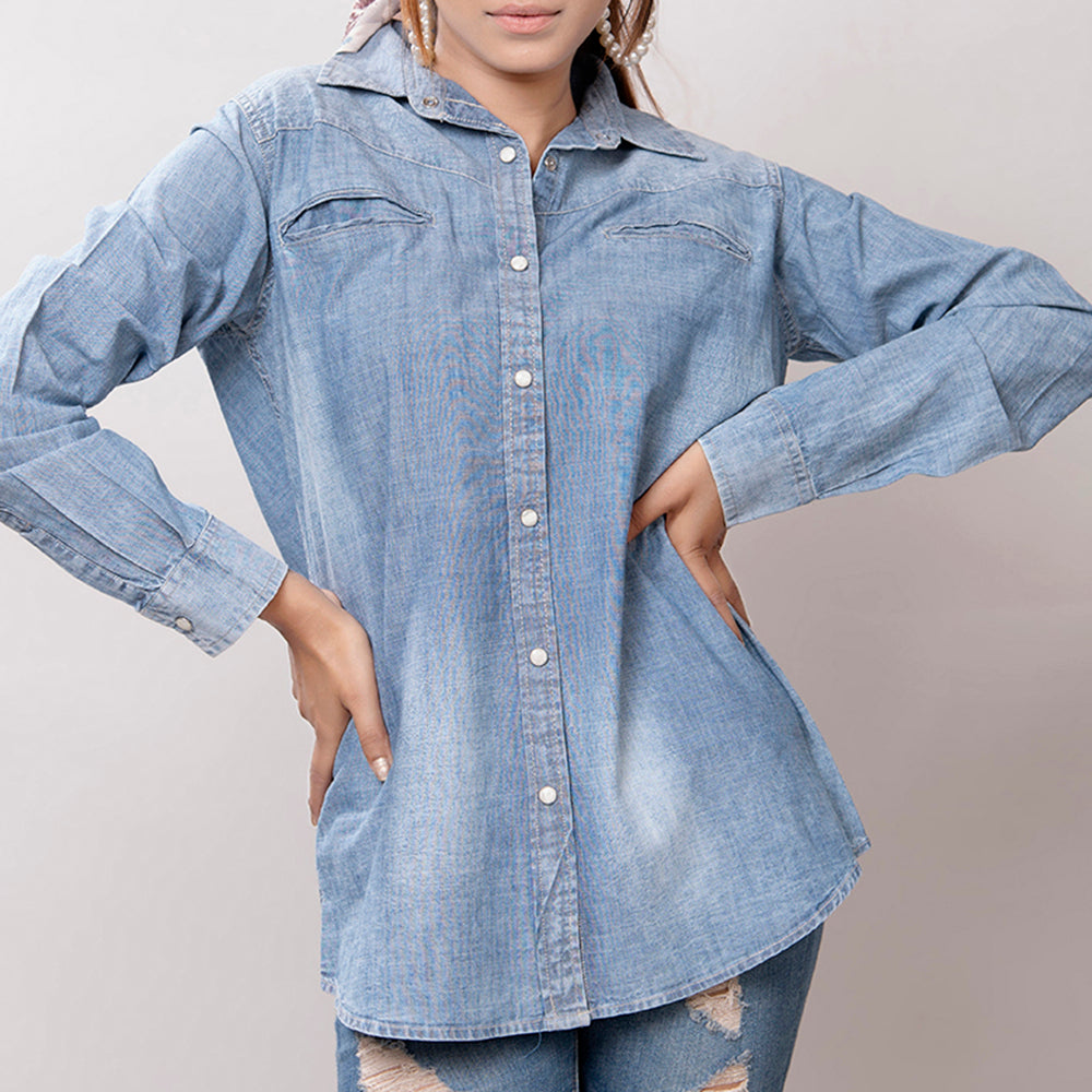 American Darling Leather Hand Tooled Carved Women Denim Shirt Jacket
