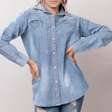 American Darling Leather Hand Tooled Carved Women Denim Shirt Jacket