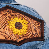American Darling Leather Hand Tooled Carved Women Denim Shirt Jacket