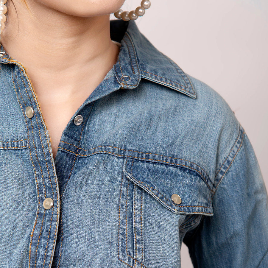 American Darling Genuine leather Hand tooled carved Women 100% cotton Denim Blazer dress jacket ladies | Vintage