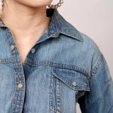 American Darling Leather Hand Tooled Carved Women Denim Shirt Jacket