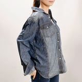 American Darling Leather Hand Tooled Carved Women Denim Shirt Jacket