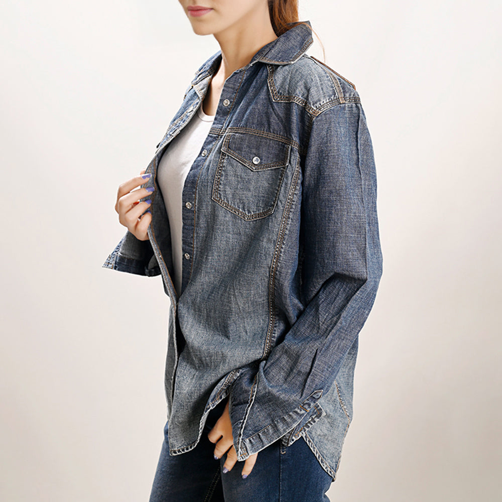 American Darling Leather Hand Tooled Carved Women Denim Shirt Jacket