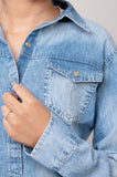 American Darling Leather Hand Tooled Carved Women Denim Shirt Jacket