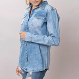 American Darling Leather Hand Tooled Carved Women Denim Shirt Jacket