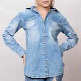 American Darling Leather Hand Tooled Carved Women Denim Shirt Jacket