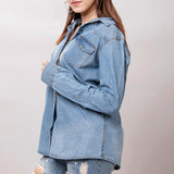 American Darling Leather Hand Tooled Carved Women Denim Shirt Jacket