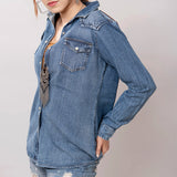 American Darling Leather Hand Tooled Carved Women Denim Shirt Jacket