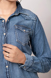 American Darling Leather Hand Tooled Carved Women Denim Shirt Jacket