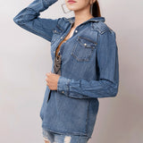 American Darling Leather Hand Tooled Carved Women Denim Shirt Jacket