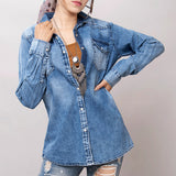 American Darling Leather Hand Tooled Carved Women Denim Shirt Jacket