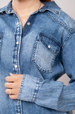 American Darling Leather Hand Tooled Carved Women Denim Shirt Jacket