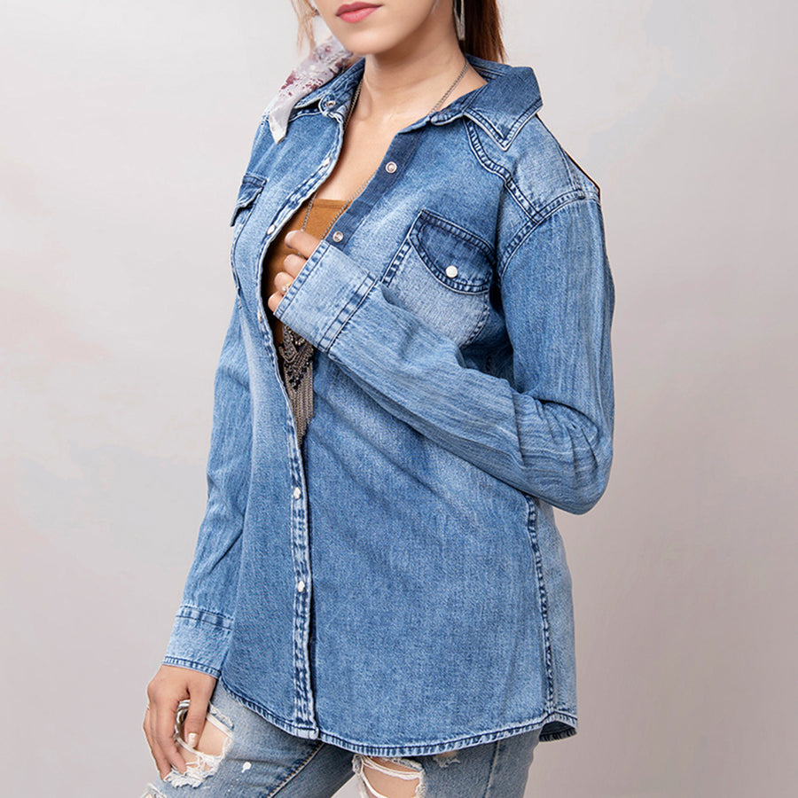 American Darling Genuine leather Hand tooled carved Women 100% cotton Denim Blazer dress jacket ladies | Vintage