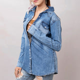 American Darling Leather Hand Tooled Carved Women Denim Shirt Jacket