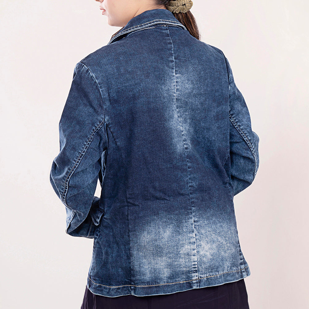 ADBZ017 Genuine leather Hand tooled hand carved Women 100% cotton Denim Blazer dress jacket ladies Girl