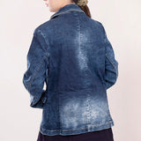 ADBZ017 Genuine leather Hand tooled hand carved Women 100% cotton Denim Blazer dress jacket ladies Girl