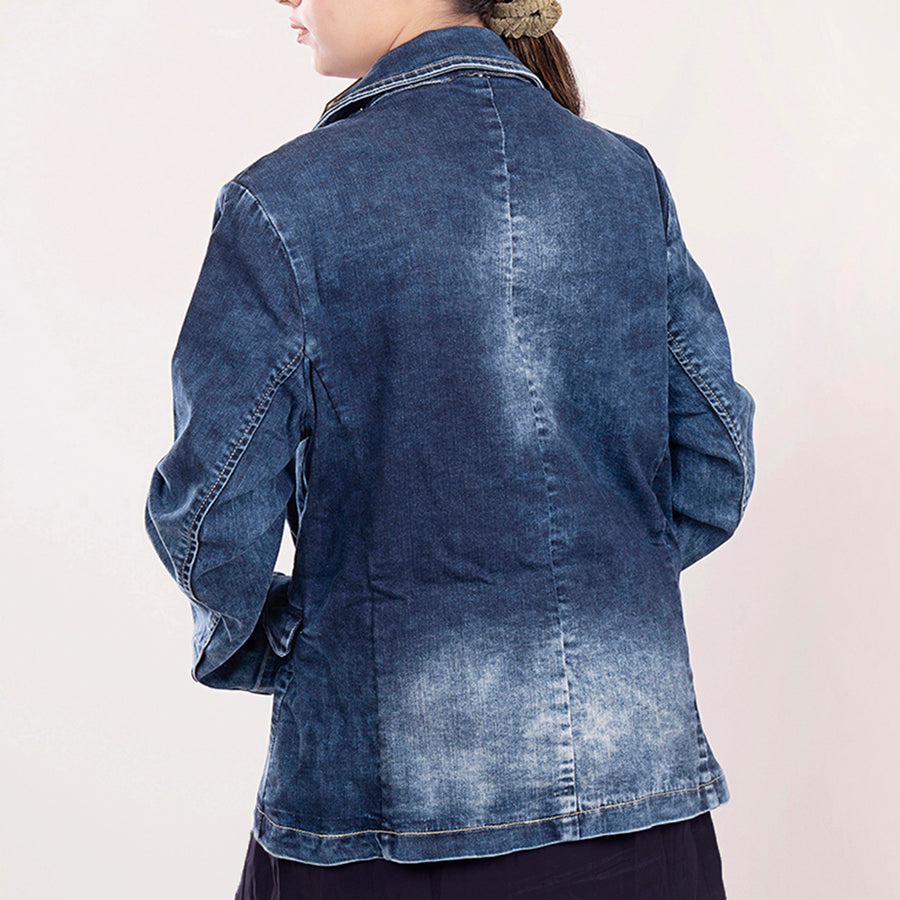 American Darling Genuine leather Hand tooled carved Women 100% cotton Denim Blazer dress jacket | Vintage