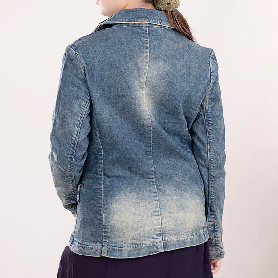 American Darling Genuine leather Hand tooled carved Women 100% cotton Denim Blazer dress jacket | Vintage