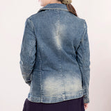ADBZ018 Genuine leather Hand tooled hand carved Women 100% cotton Denim Blazer dress jacket ladies Girl