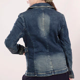 ADBZ019 Genuine leather Hand tooled hand carved Women 100% cotton Denim Blazer dress jacket ladies Girl