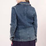 ADBZ020 Genuine leather Hand tooled hand carved Women 100% cotton Denim Blazer dress jacket ladies Girl
