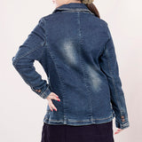 ADBZ021 Genuine leather Hand tooled hand carved Women 100% cotton Denim Blazer dress jacket ladies Girl