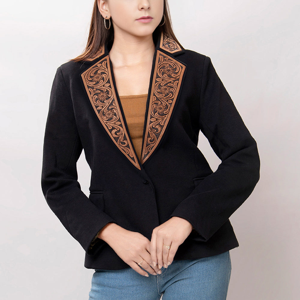 ADBZ012 Genuine leather Hand tooled hand carved Women Blazer dress jacket ladies Girl