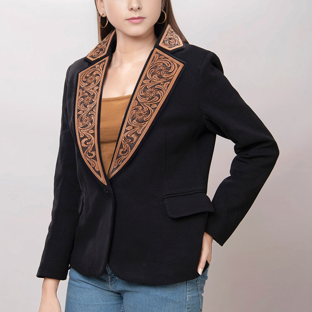 ADBZ012 Genuine leather Hand tooled hand carved Women Blazer dress jacket ladies Girl
