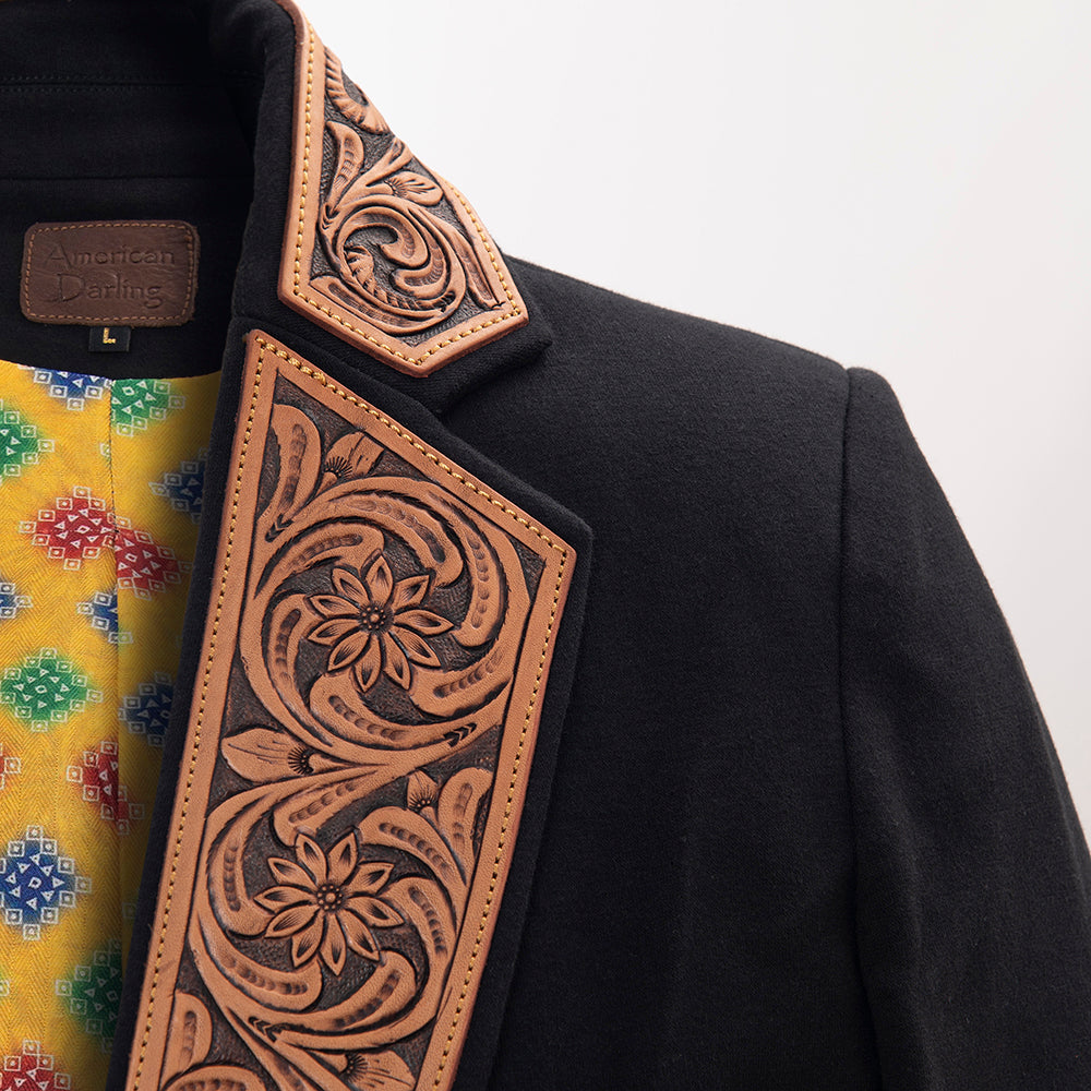 ADBZ012 Genuine leather Hand tooled hand carved Women Blazer dress jacket ladies Girl