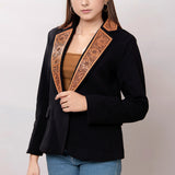 ADBZ013 Genuine leather Hand tooled hand carved Women Blazer dress jacket ladies Girl