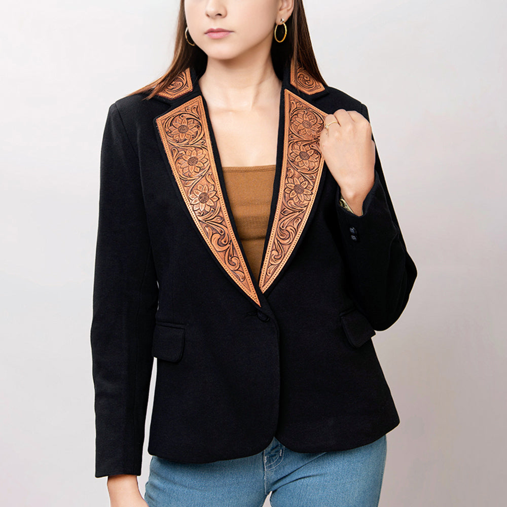 ADBZ013 Genuine leather Hand tooled hand carved Women Blazer dress jacket ladies Girl