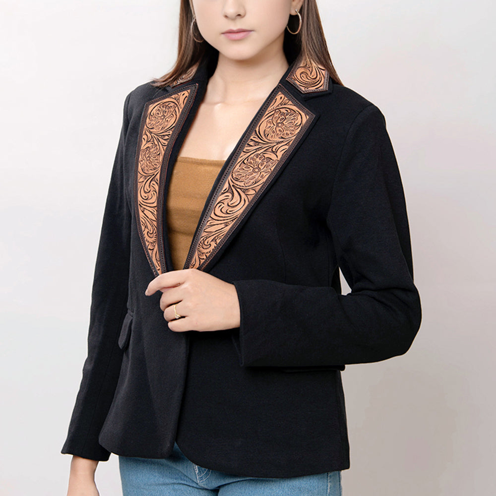 ADBZ014 Genuine leather Hand tooled hand carved Women Blazer dress jacket ladies Girl