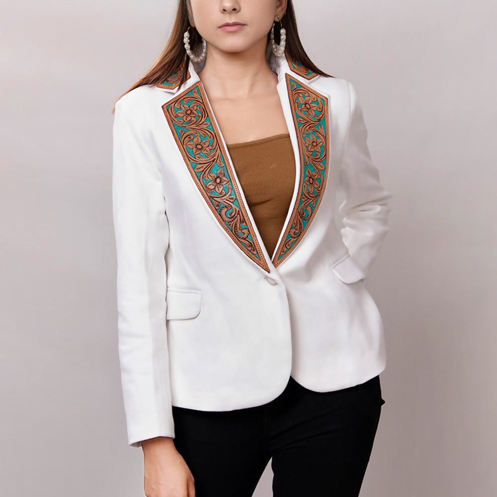 ADBZ016 Genuine leather Hand tooled hand carved Women Blazer dress jacket ladies Girl