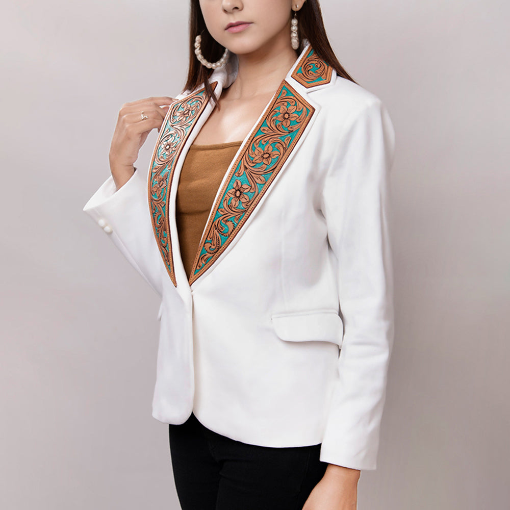 ADBZ016 Genuine leather Hand tooled hand carved Women Blazer dress jacket ladies Girl
