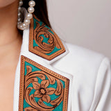 ADBZ016 Genuine leather Hand tooled hand carved Women Blazer dress jacket ladies Girl