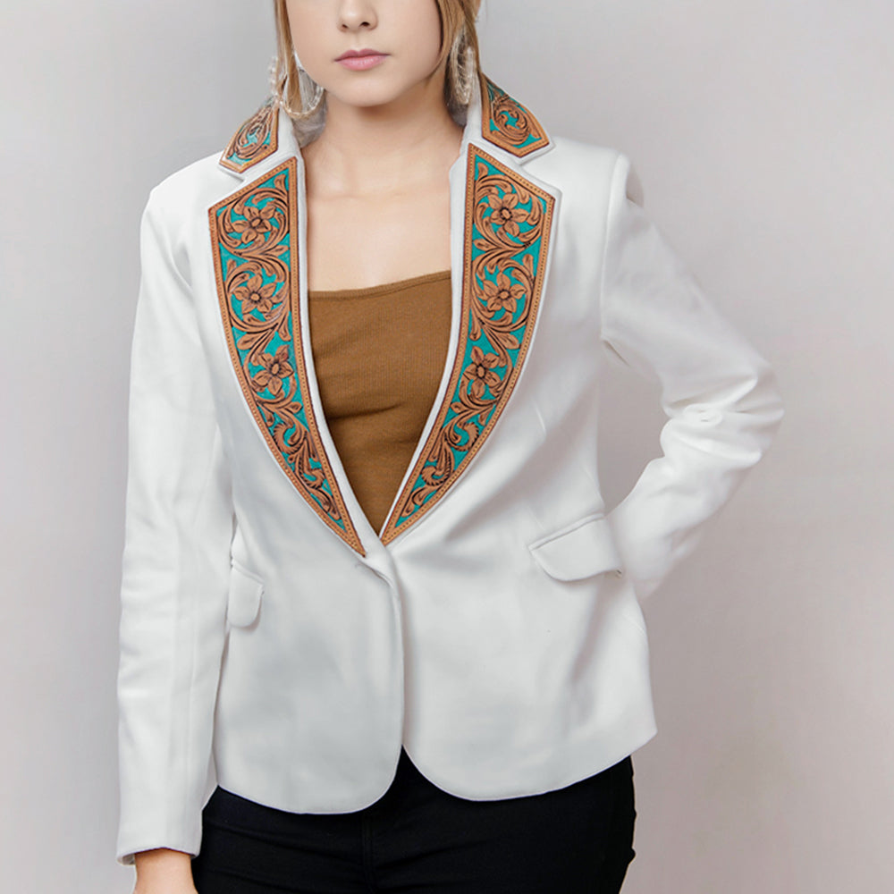 ADBZ016 Genuine leather Hand tooled hand carved Women Blazer dress jacket ladies Girl