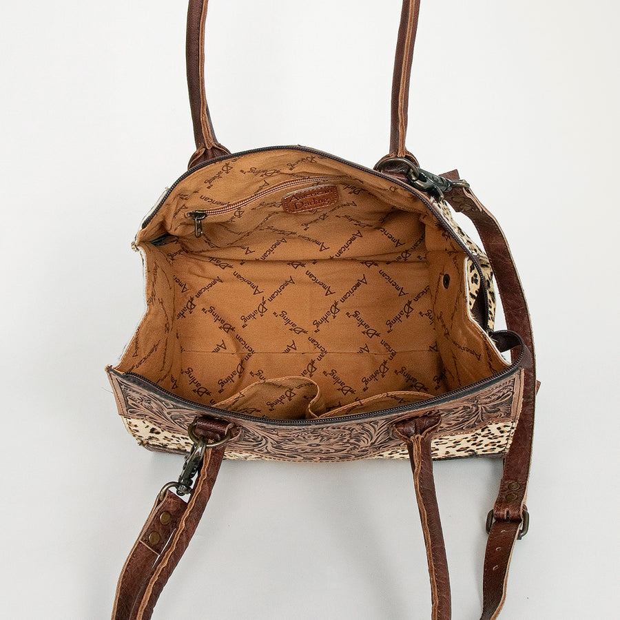 American Darling Hobo Bag Hand Tooled Floral Carved Hair-On Cowhide Genuine Vegetable Tanned Leather 9in X 14in X 4in