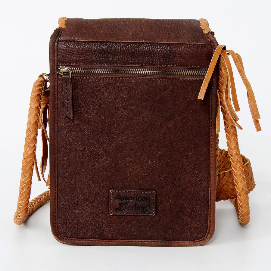 American Darling Cross body Bag, Handcrafted Genuine Vegetable-Tanned Leather Western Purse with Turquoise Stone, 8in X 10in